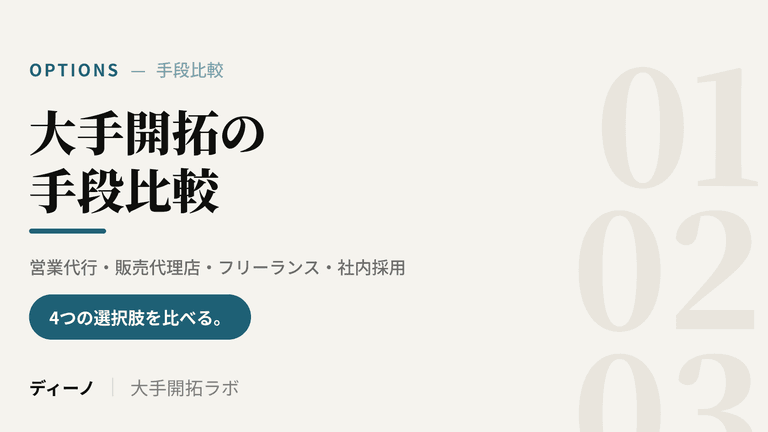 大手開拓の手段比較｜営業代行・販売代理店・フリーランス・社内採用
